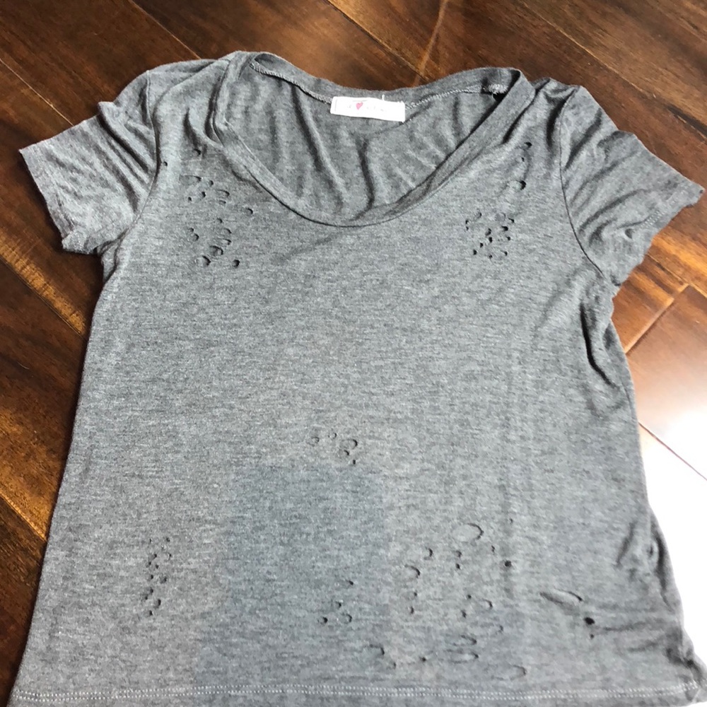 It Closet Ripped Gray V Neck Shirt